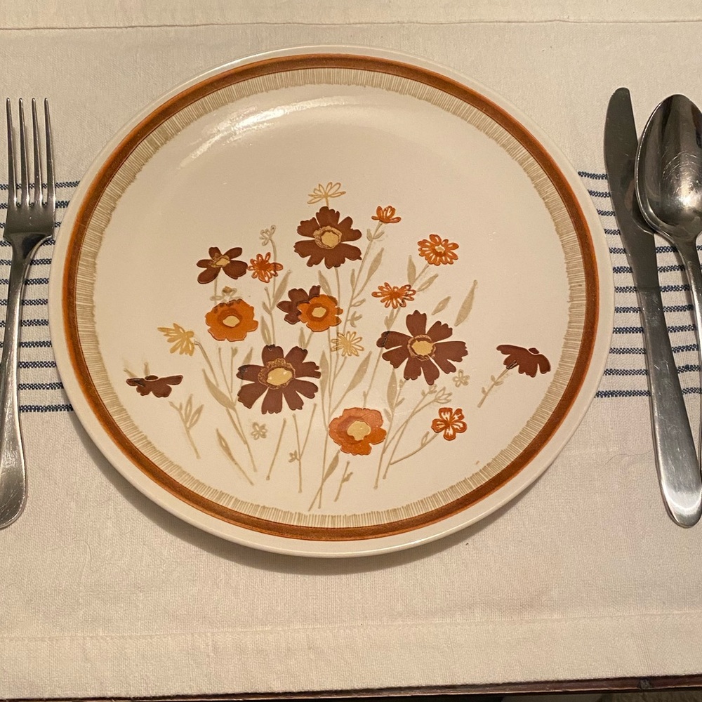 Vintage (1960s) Royal China Jeannette Sunshine stoneware dinner plate. Set of 4